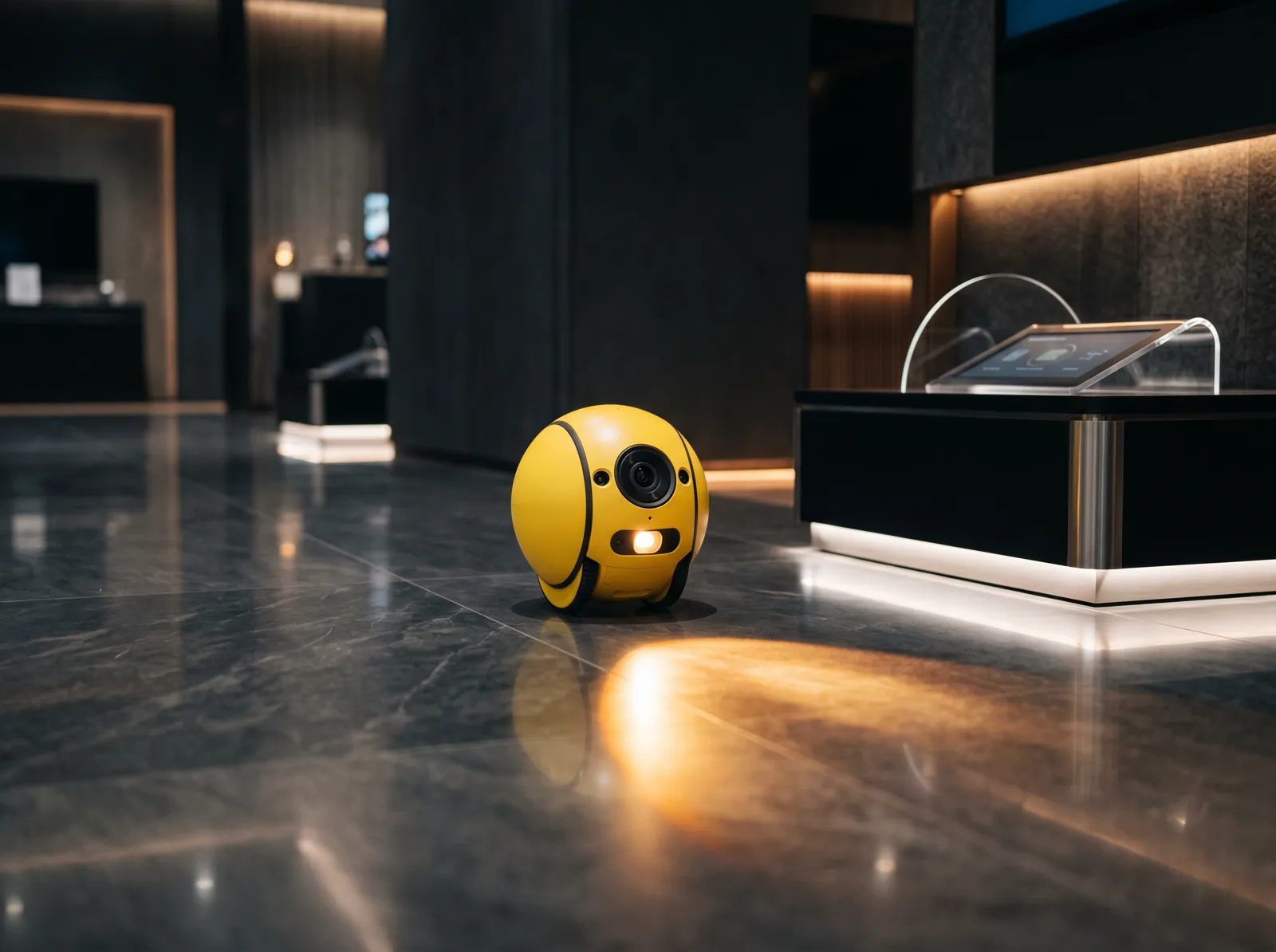 Samsung Ballie displayed in the Automata showroom (visualization)